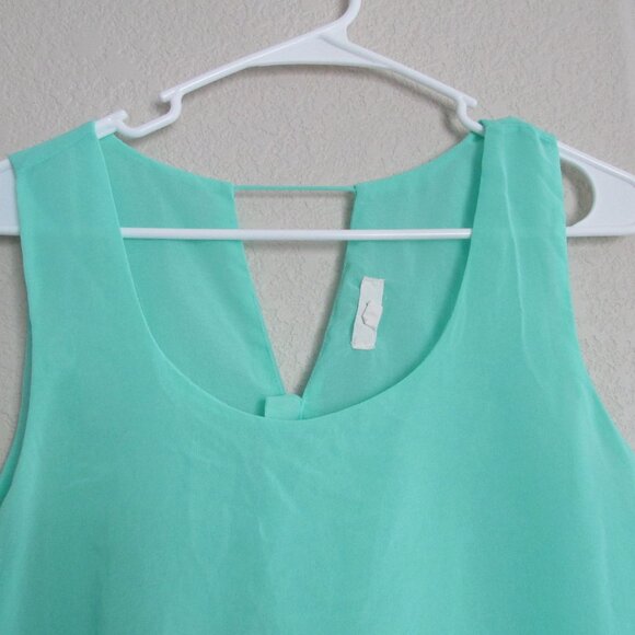 Mine Sleeveless Sheer Blouse Womens Small Green Button Up Back Shirt Top - Picture 2 of 9
